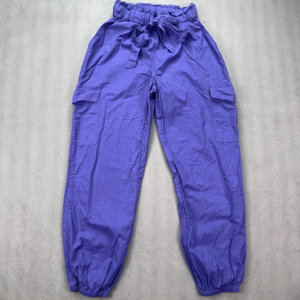 Sim & Sam Cargo Joggers Size Small Purple Paperbag Waist Tie Utility Pants